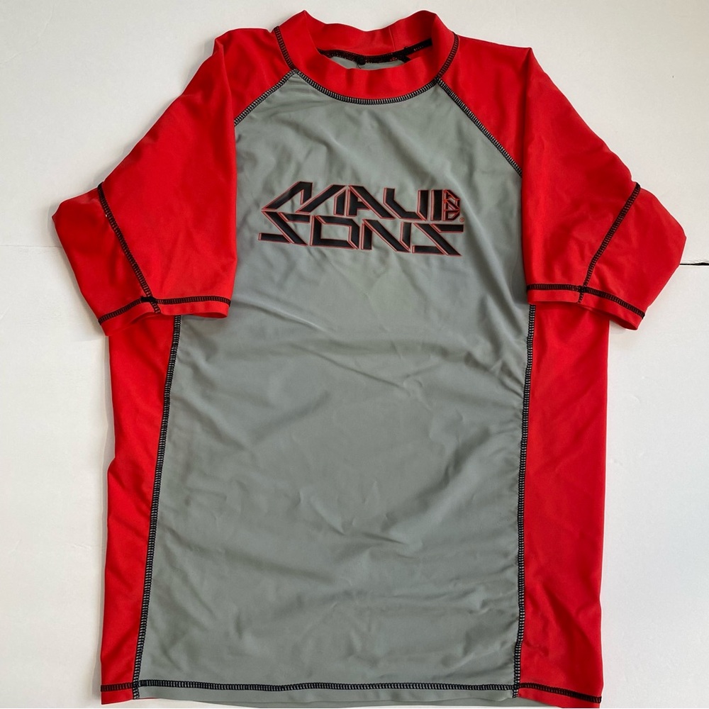 Maui and Sons Men’s SPF 50+ Red/Grey Rash Guard size Large